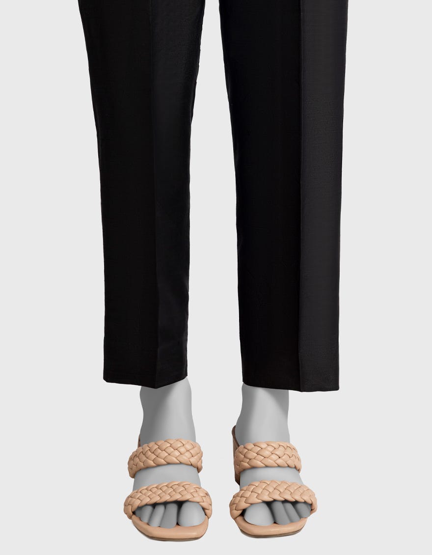 BLACK RAW SILK BASIC TROUSERS