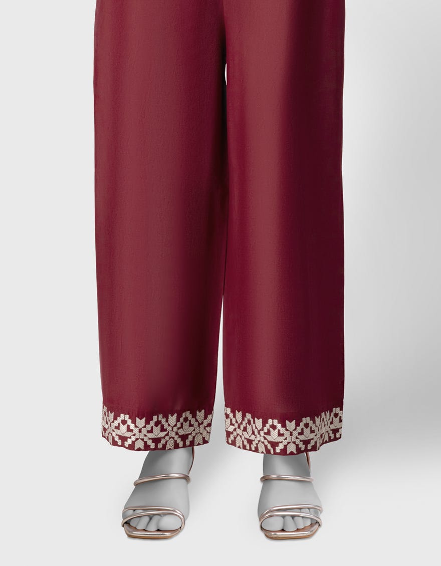MAROON LAWN EMBROIDERED TROUSERS