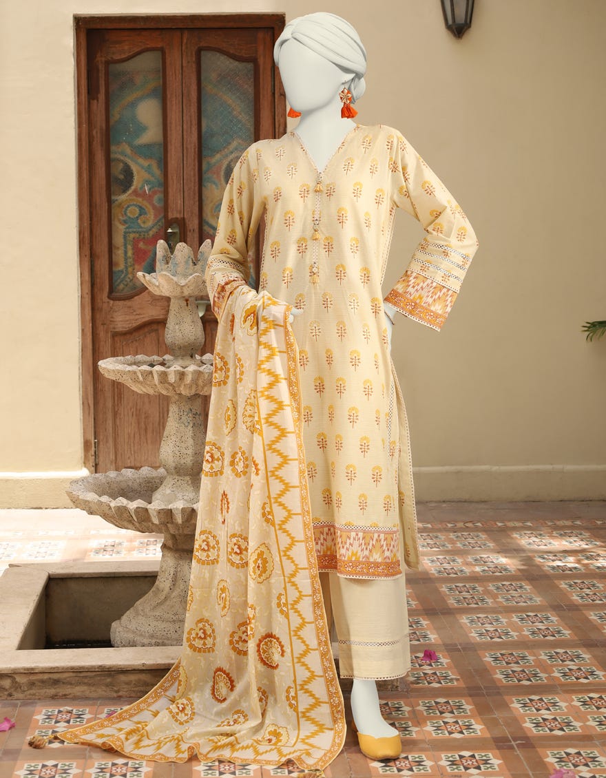 Cream Lawn Unstitched 3 Piece Dress | Jlawn-S-24-538