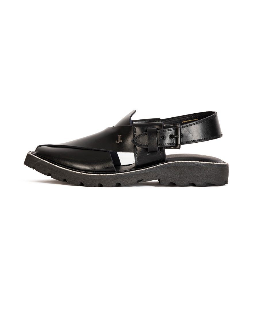 Black Trendy Peshawari Chappal | Jjfw-Jpc-019-R5