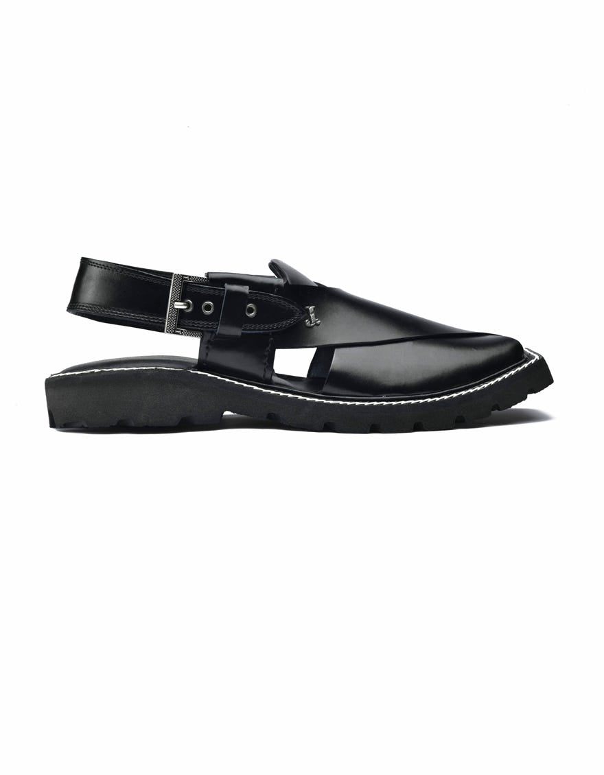 Black Trendy Peshawari Chappal | Jjfw-Jpc-028