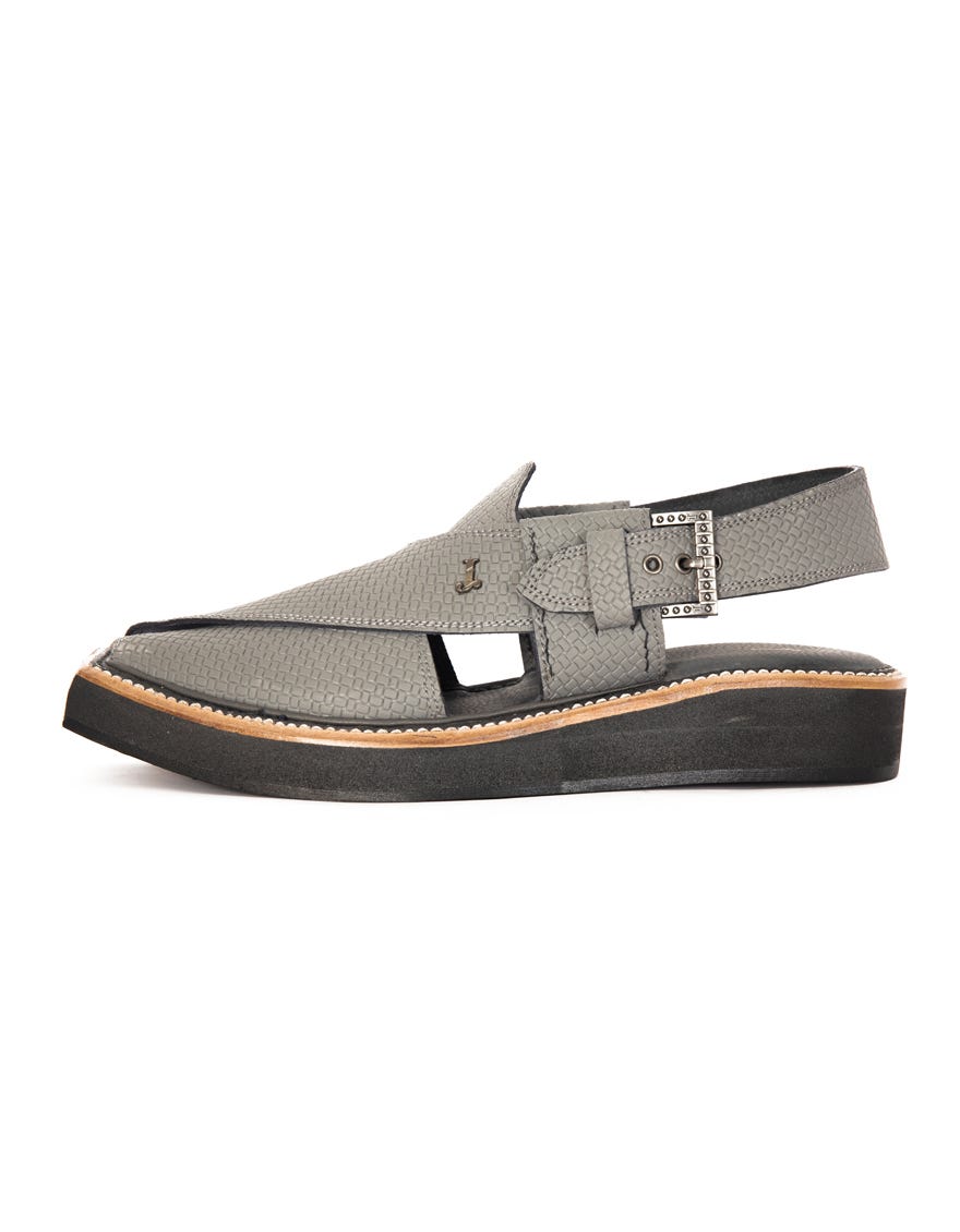 Grey Textured Peshawari Chappal | Jjfw-Jpc-034-R1