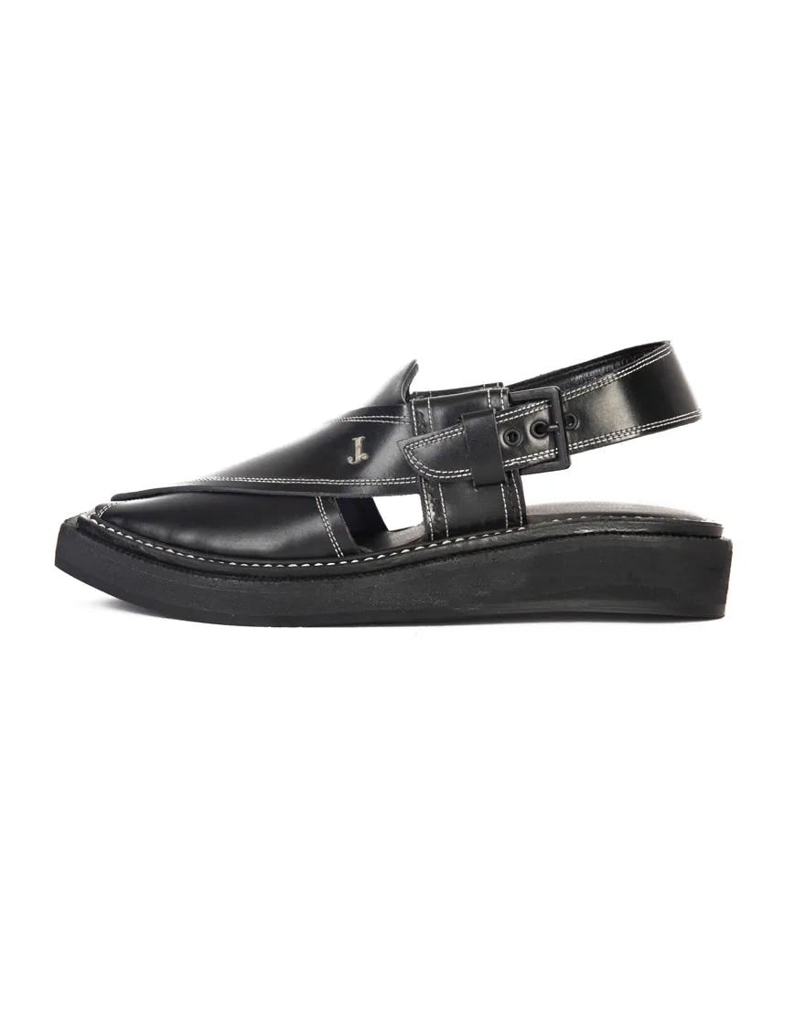 Black Trendy Peshawari Chappal | Jjfw-Jpc-046-R1