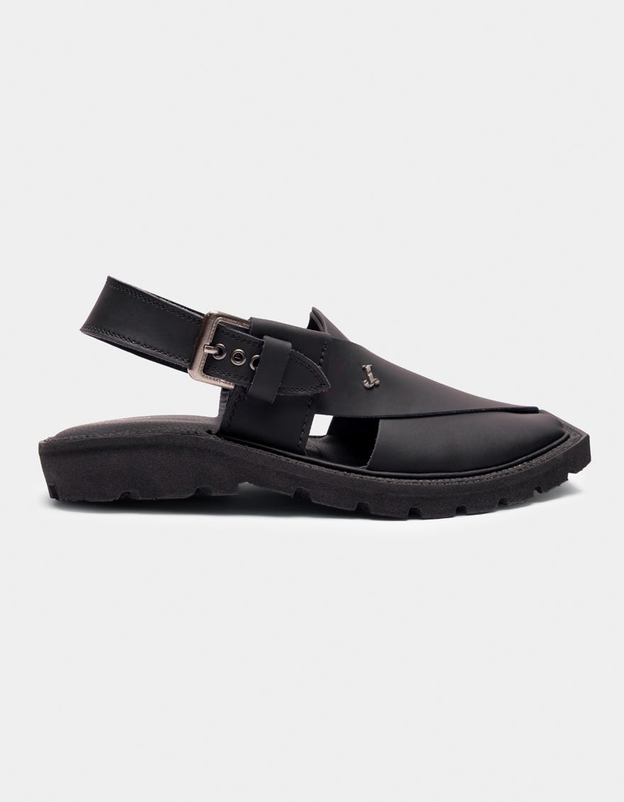 MATT BLACK PLAIN CLASSIC PESHAWARI SANDALS