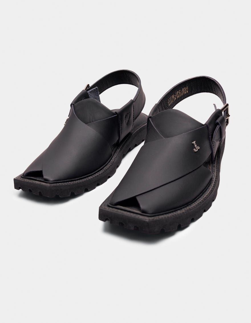 MATT BLACK PLAIN CLASSIC PESHAWARI SANDALS