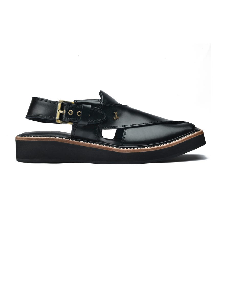 Black Trendy Peshawari Chappal | Jjfw-Jpc-069