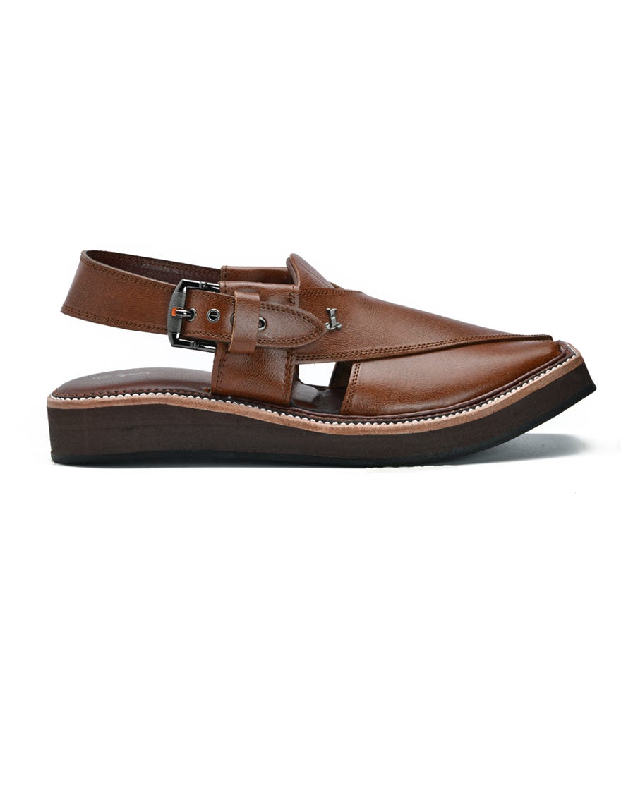 BROWN TEXTURED PESHAWARI SANDALS
