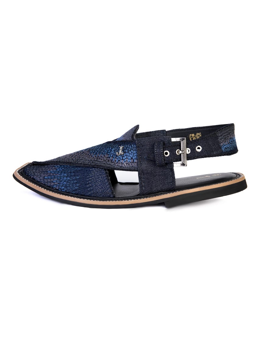 Blue Embroidered Peshawari Chappal | Jjfw-Jpc-109-R1-Emb