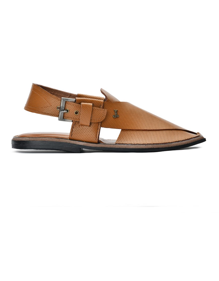 Brown Textured Peshawari Chappal | Jjfw-Jpc-11368