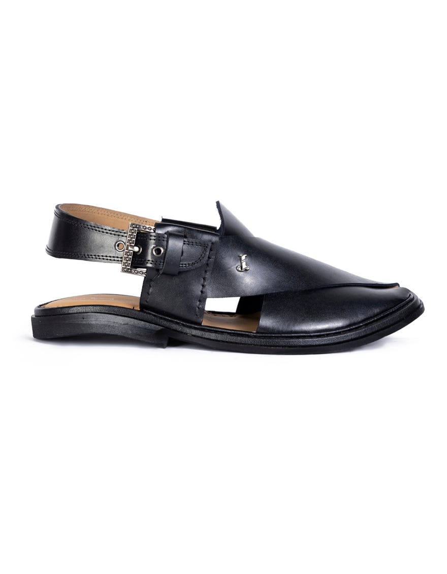 Black Trendy Peshawari Chappal | Jjfw-Jpc-11405
