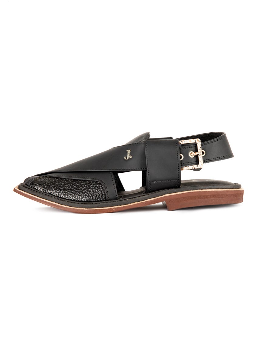 Black Trendy Peshawari Chappal | Jjfw-Jpc-11416-R2
