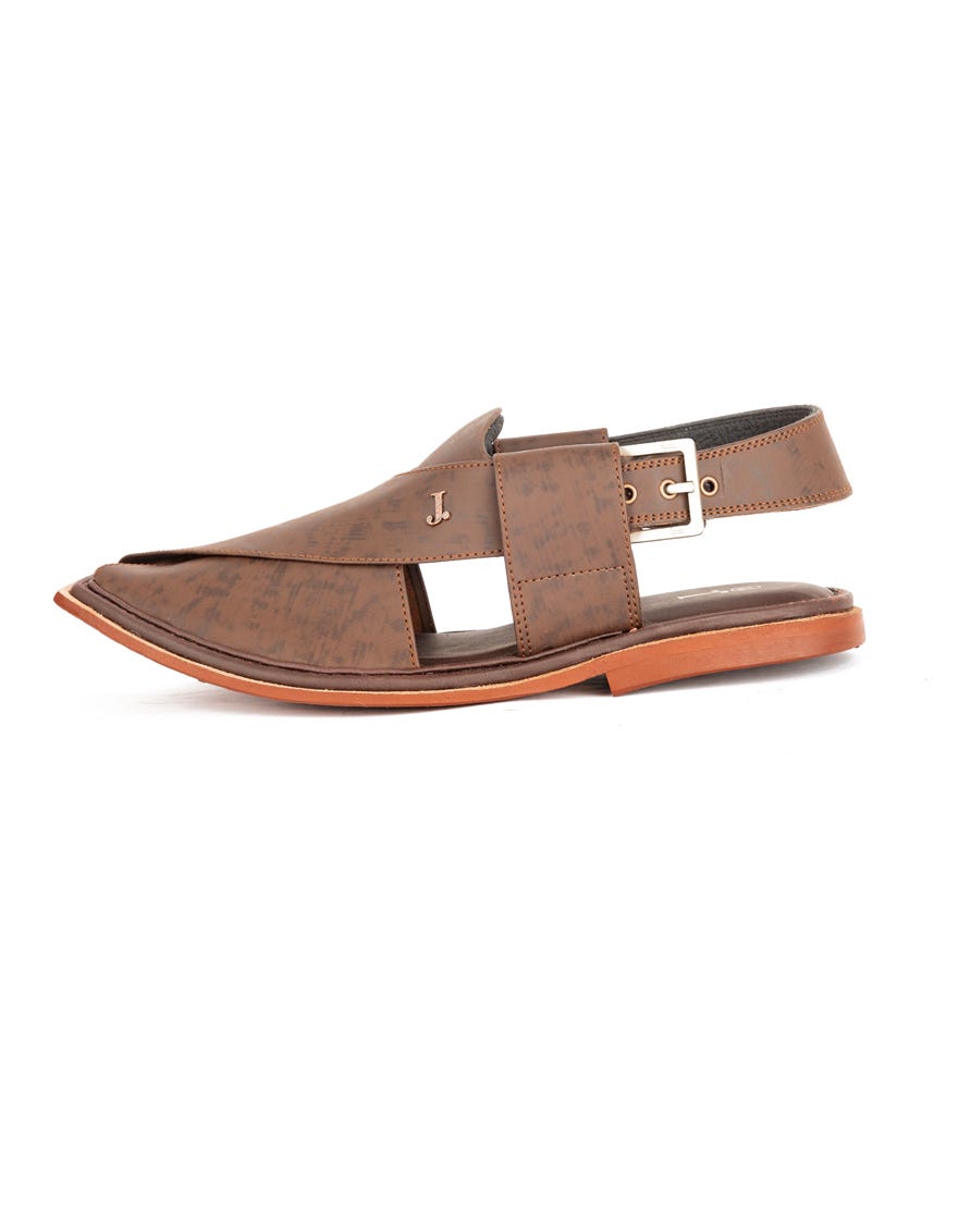 Brown Trendy Leather Sole Peshawari Chappal | Jjfw-Jpc-11437