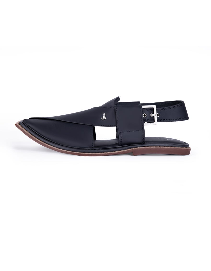 Black Trendy Peshawari Chappal | Jjfw-Jpc-11439