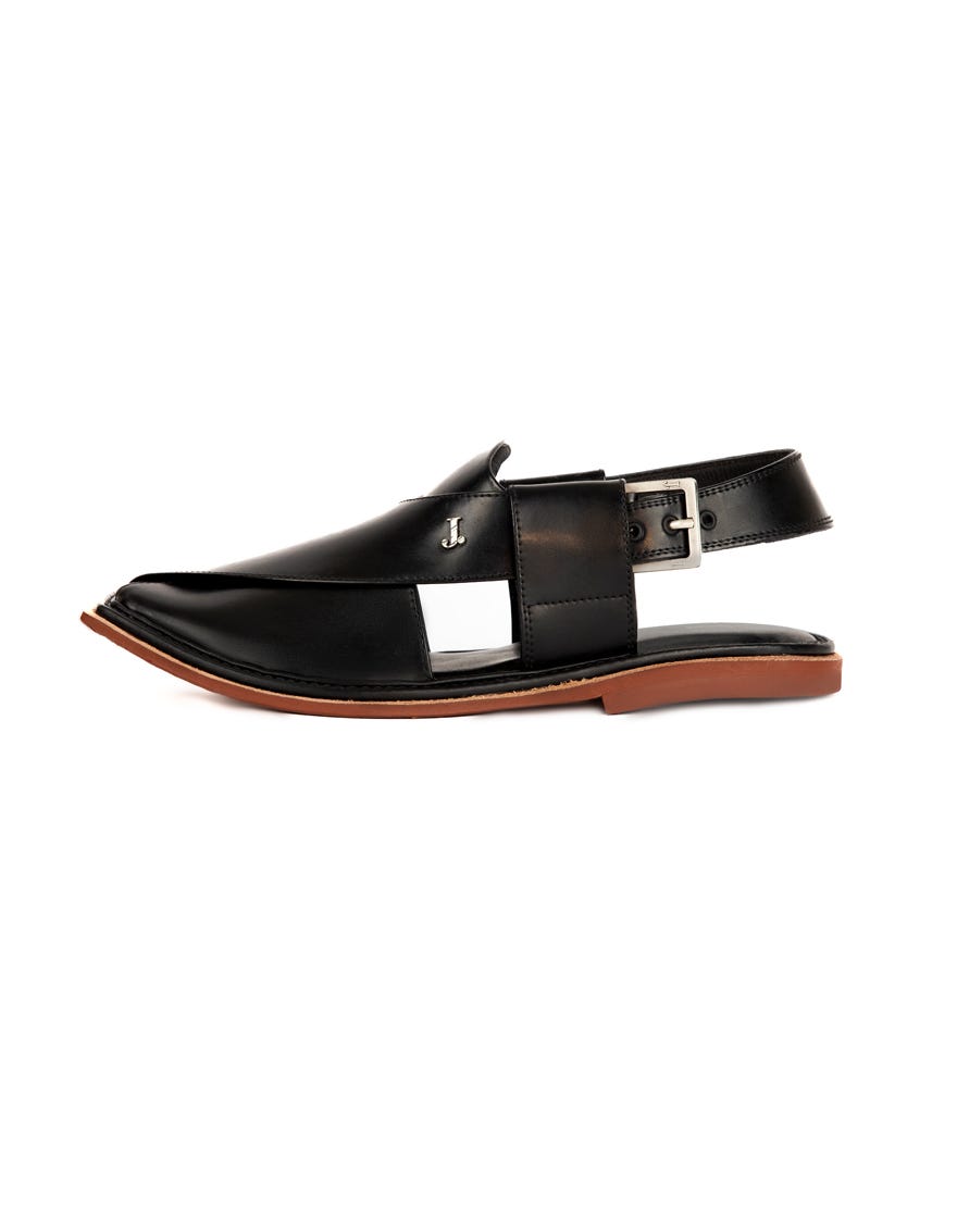Black Trendy Peshawari Chappal | Jjfw-Jpc-11441