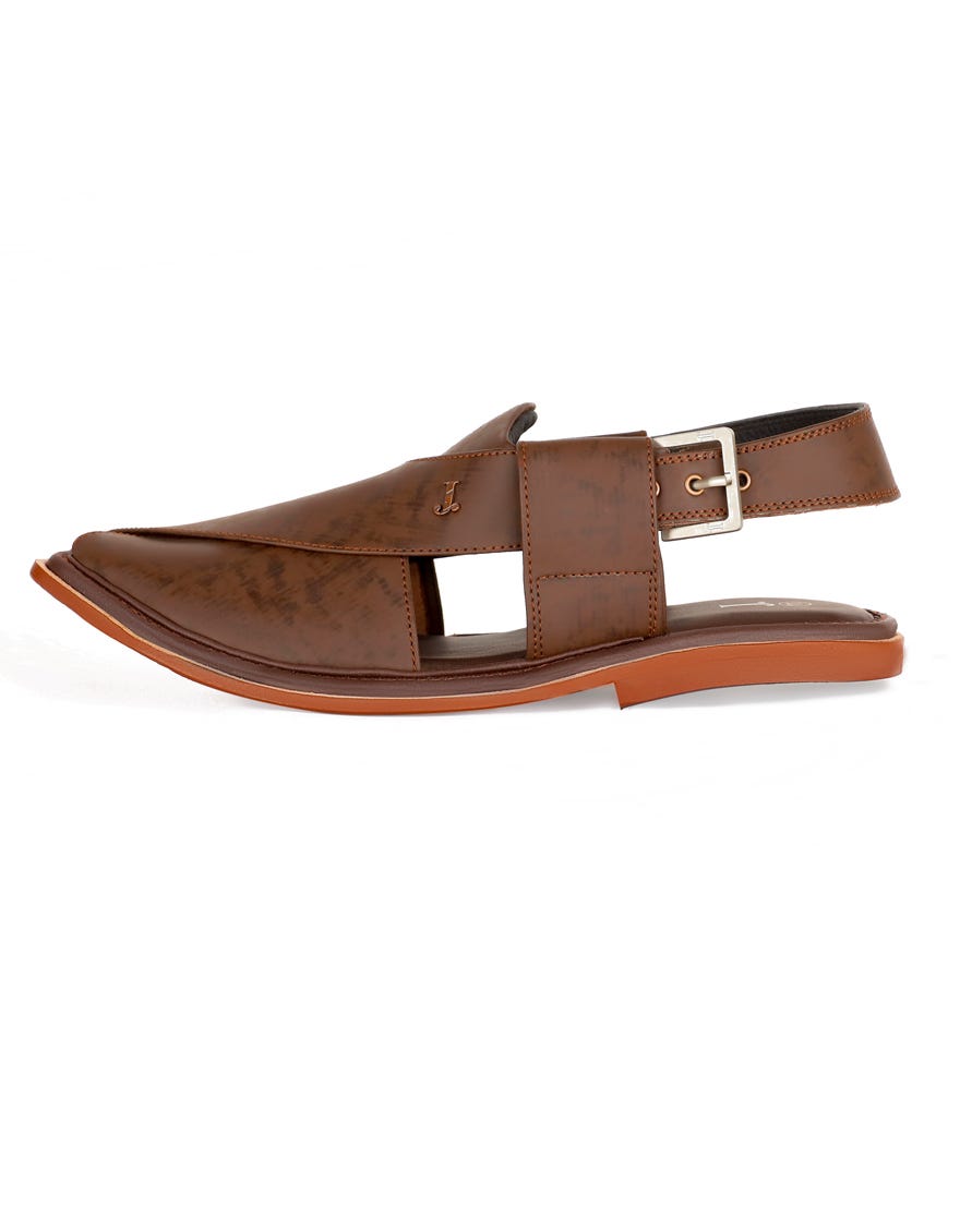 Brown Trendy Leather Sole Peshawari Chappal | Jjfw-Jpc-11444