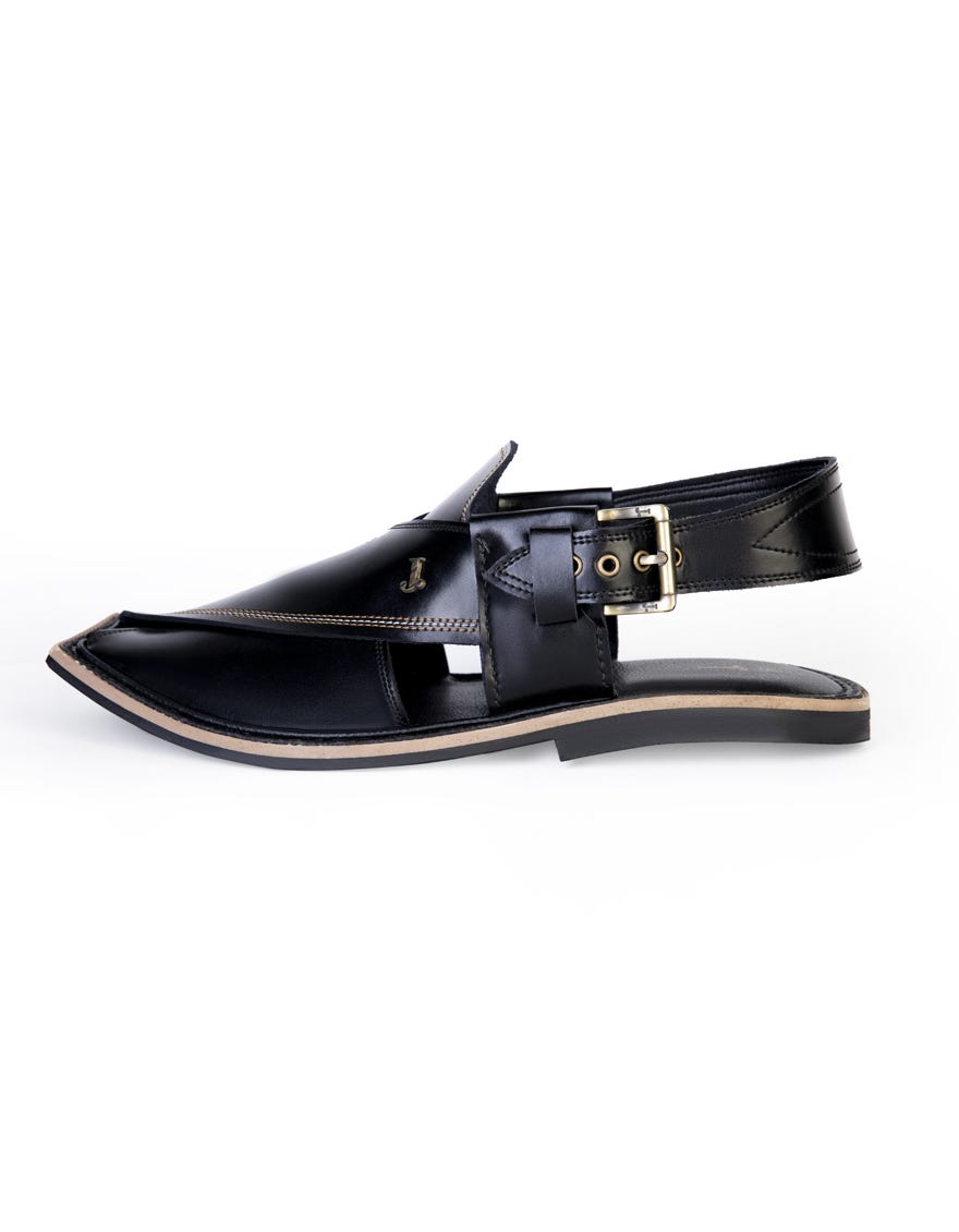 Black Trendy Peshawari Chappal | Jjfw-Jpc-11452