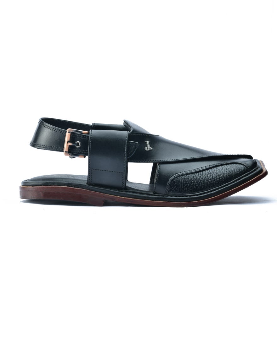 Black Trendy Peshawari Chappal | Jjfw-Jpc-11467