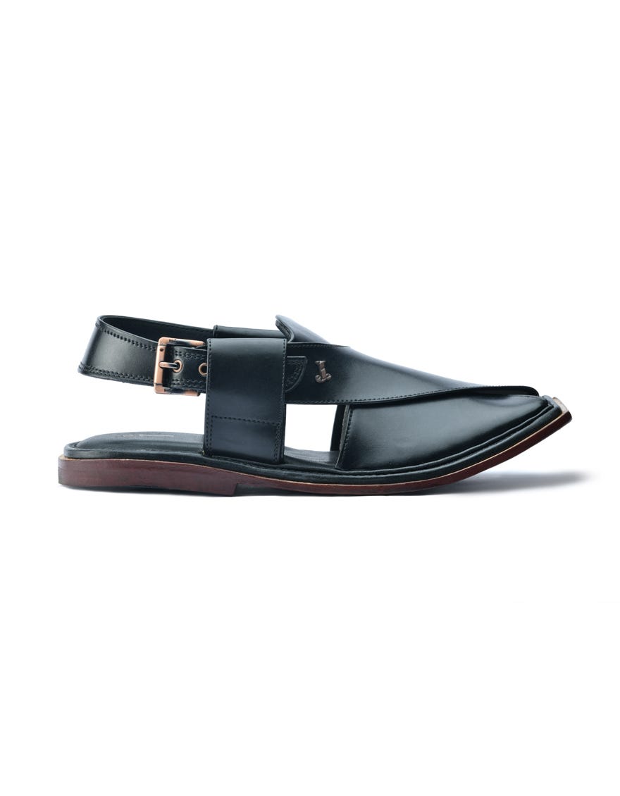 Black Trendy Peshawari Chappal | Jjfw-Jpc-11471