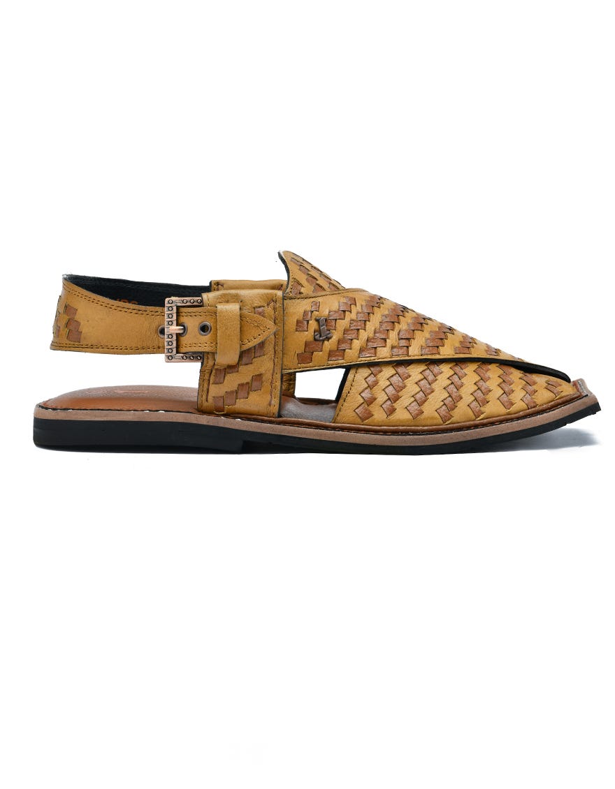 Cream Textured Peshawari Chappal | Jjfw-Jpc-11490
