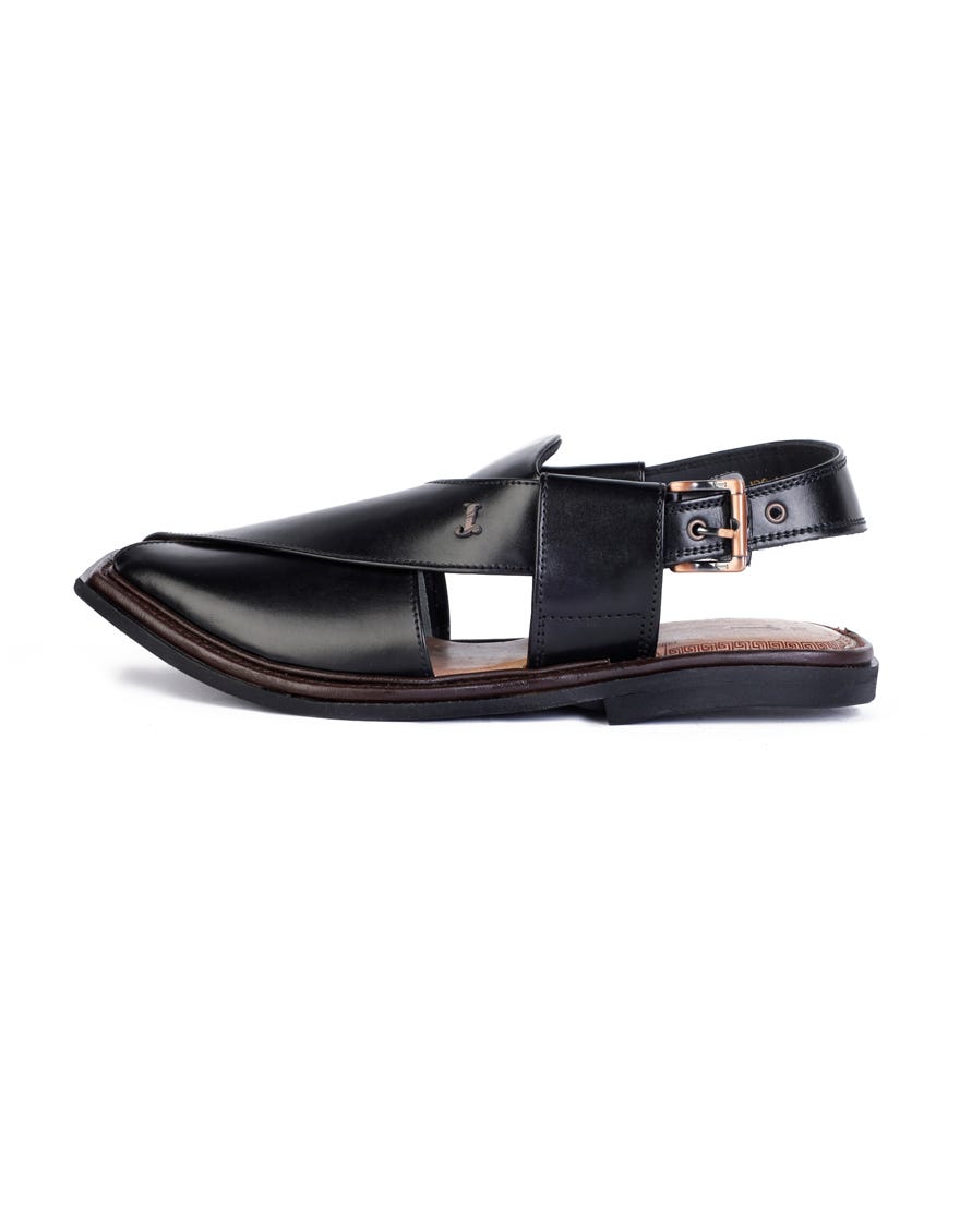 Black Trendy Men Peshawari Chappal | Jjfw-Jpc-16004