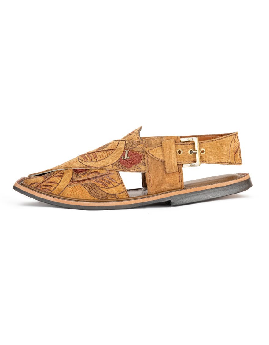 Fawn Brown Embroidered Peshawari Chappal | Jjfw-Jpc-211-Emb