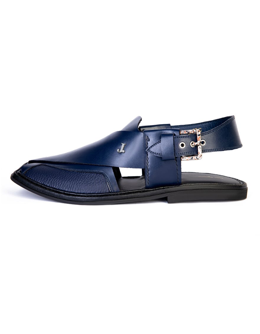 Blue Textured Peshawari Chappal | Jjfw-Jpc-21291