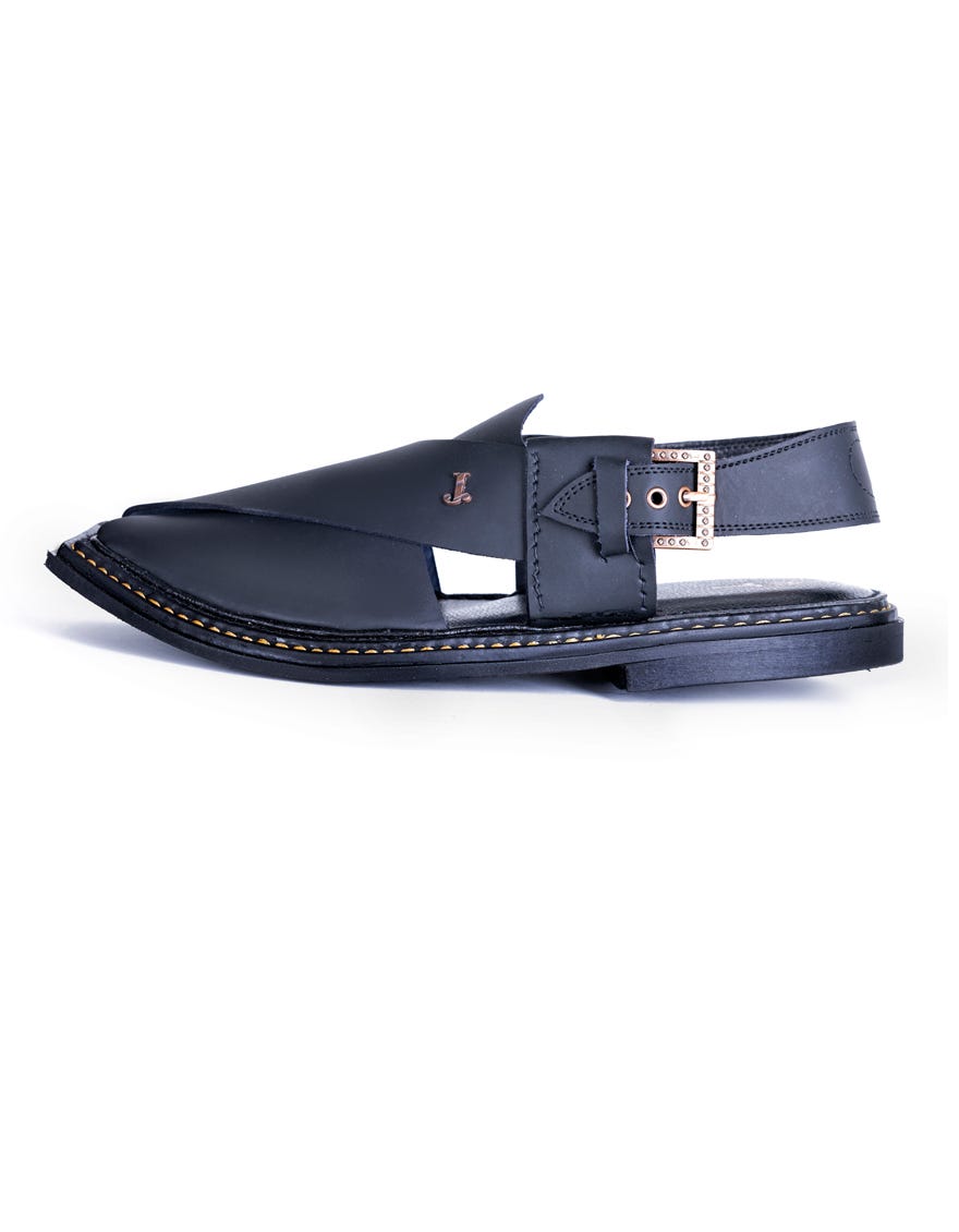 Black Trendy Double Sole Peshawari Chappal | Jjfw-Jpc-21308