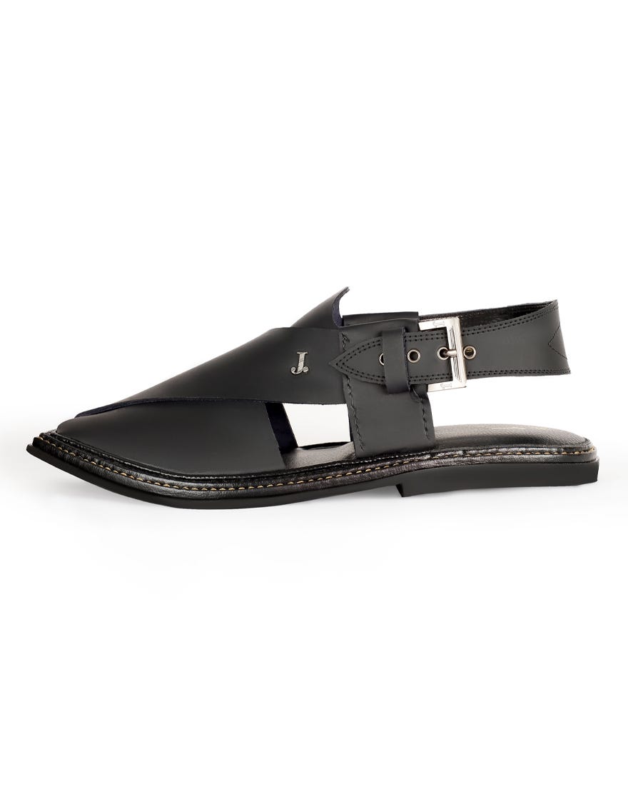 Black Trendy Peshawari Chappal | Jjfw-Jpc-21310