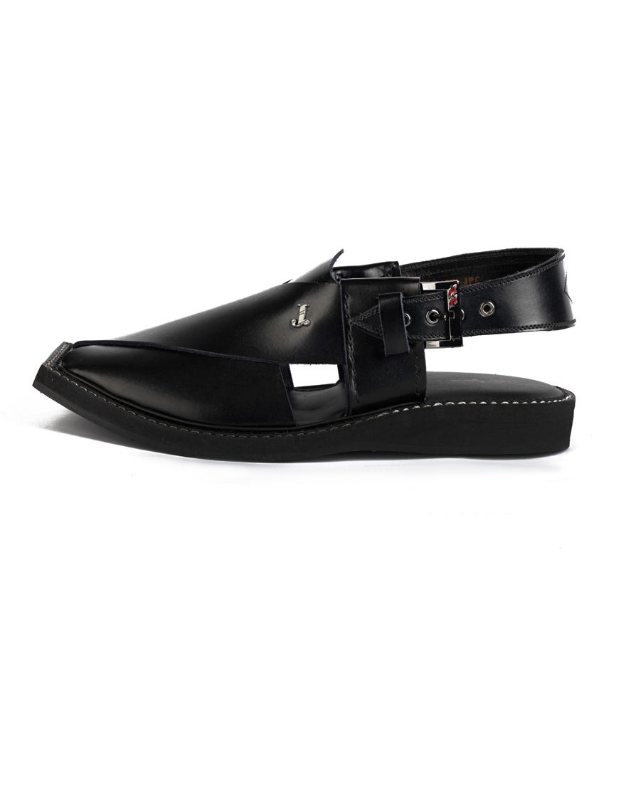 Black Trendy Peshawari Chappal | Jjfw-Jpc-21326
