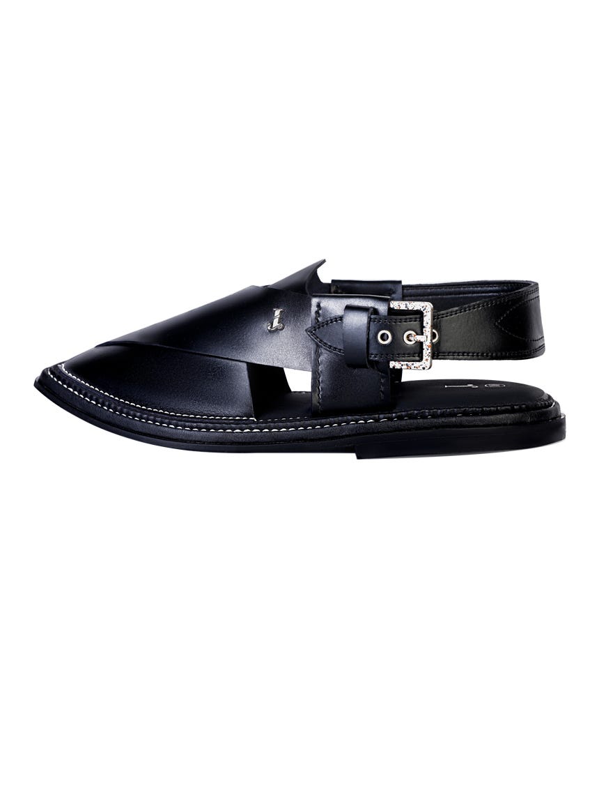 Black Trendy Peshawari Chappal | Jjfw-Jpc-21331