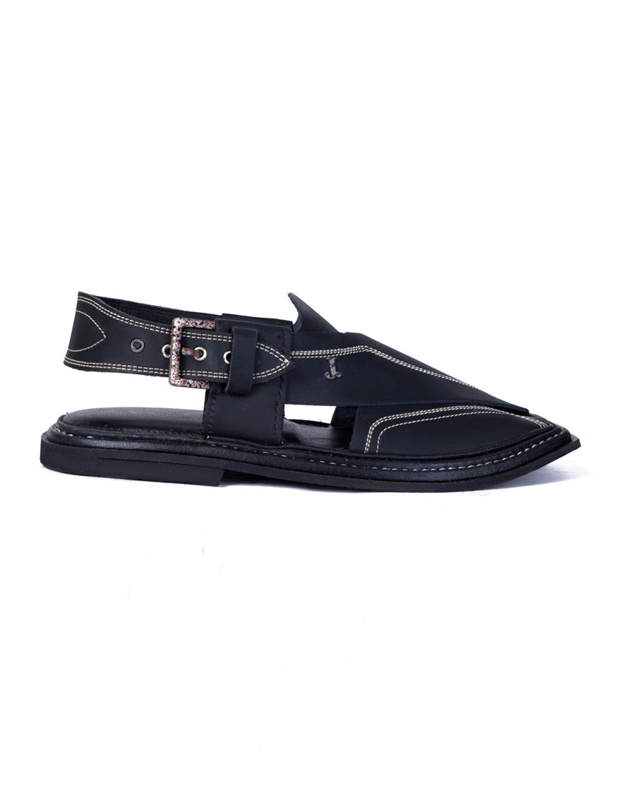 Black Trendy Peshawari Chappal | Jjfw-Jpc-21337