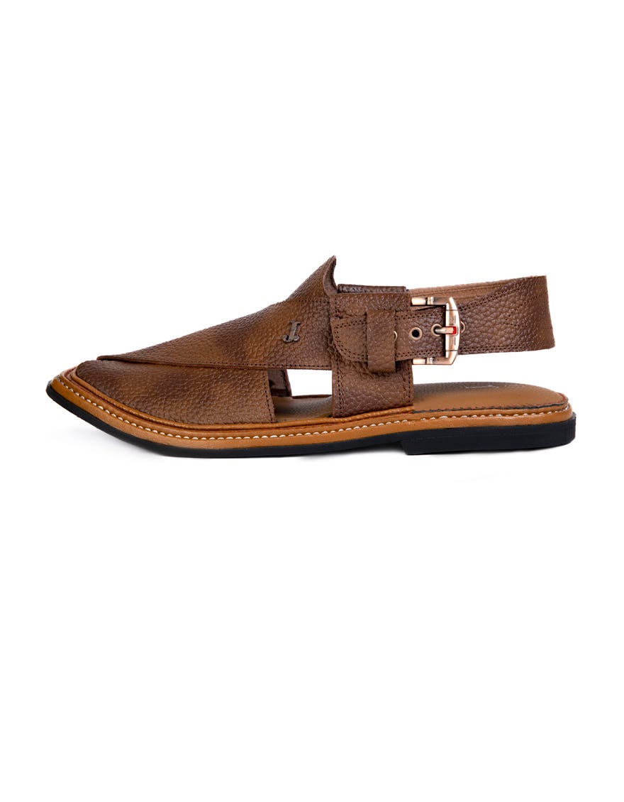 Brown Textured Peshawari Chappal | Jjfw-Jpc-21341