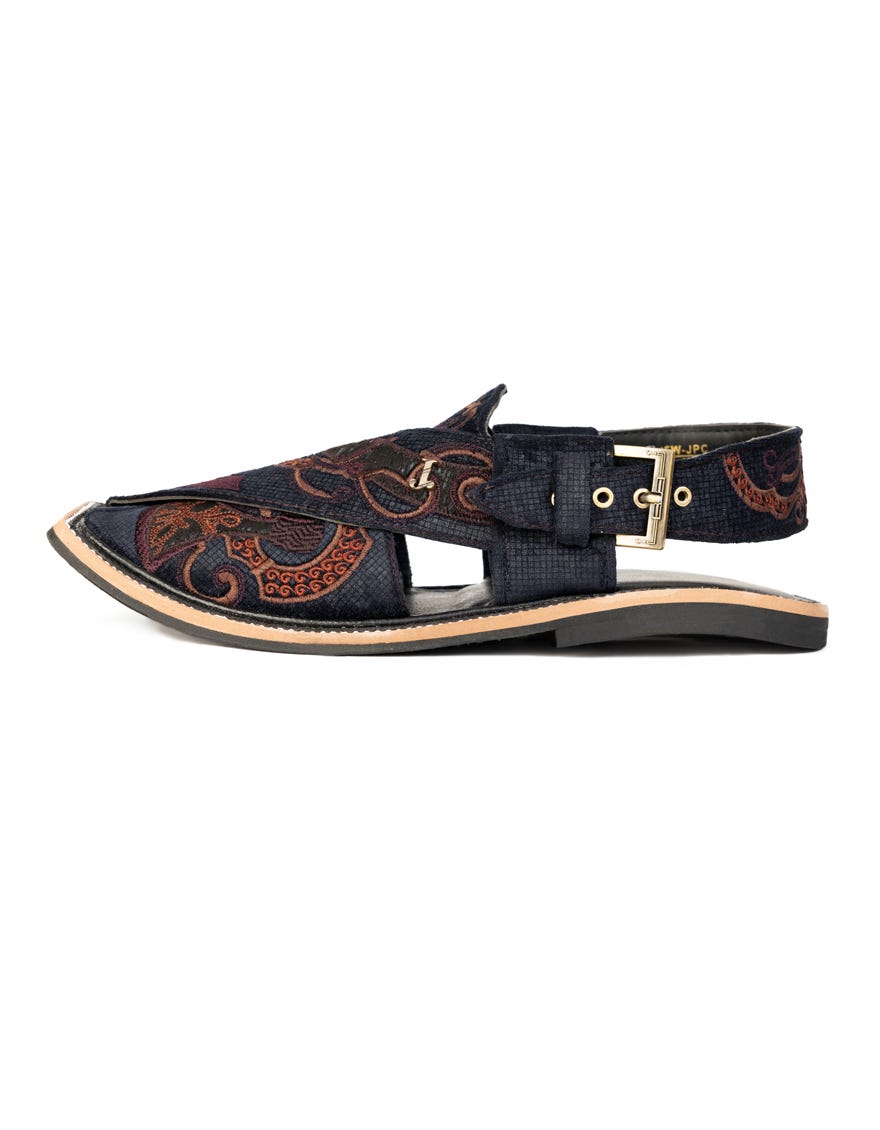 Blue Embroidered Peshawari Chappal | Jjfw-Jpc-218-Emb