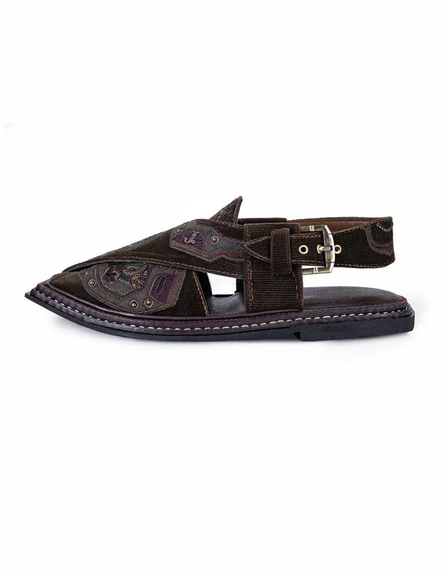 Green Embroidered Double Sole Peshawari Chappal | Jjfw-Jpc-223-Emb