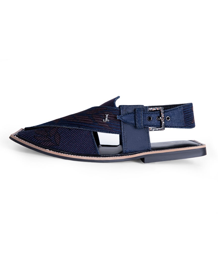 Blue Embroidered Peshawari Chappal | Jjfw-Jpc-235-Emb