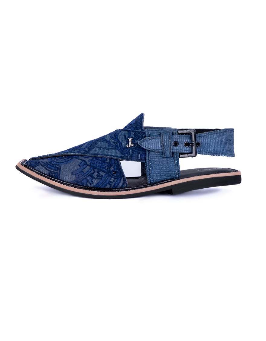 Blue Embroidered Peshawari Chappal | Jjfw-Jpc-236-Emb