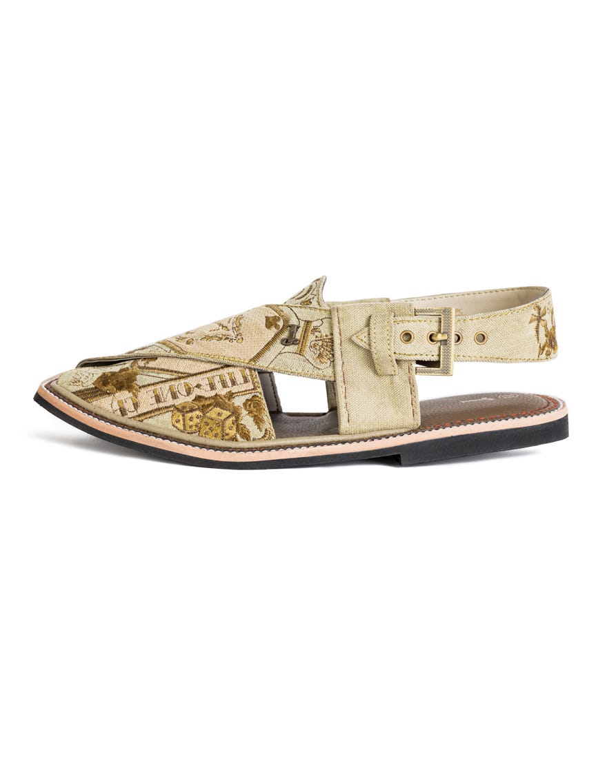 Olive Green Embroidered Peshawari Chappal | Jjfw-Jpc-240-Emb