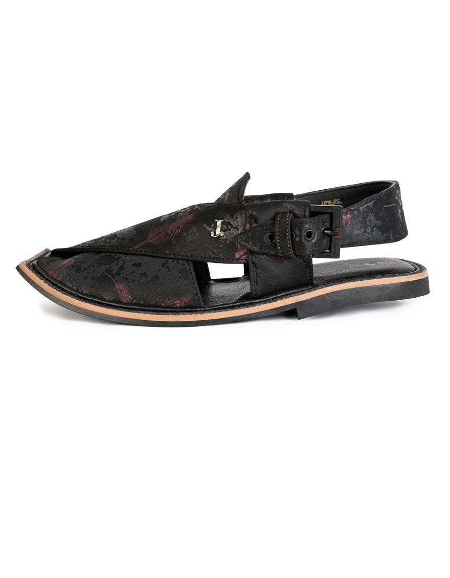 Black Trendy Peshawari Chappal | Jjfw-Jpc-242