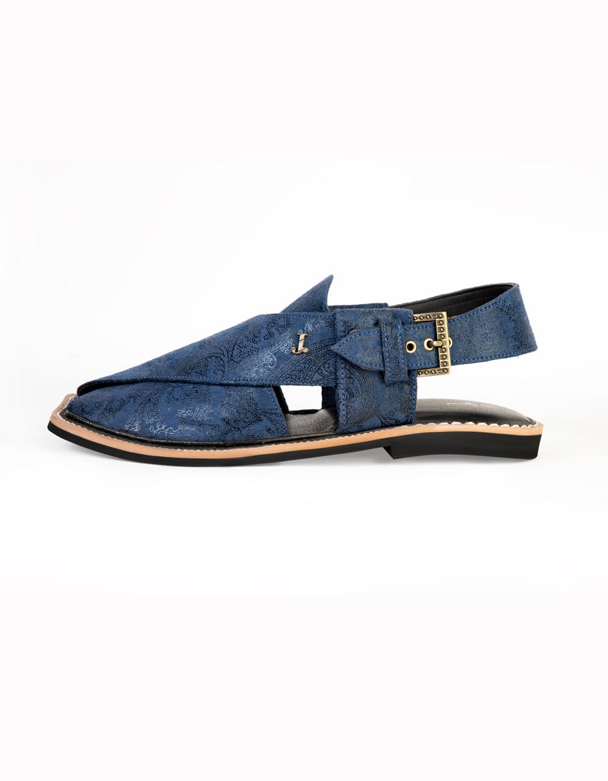 Blue Embroidered Peshawari Chappal | Jjfw-Jpc-248