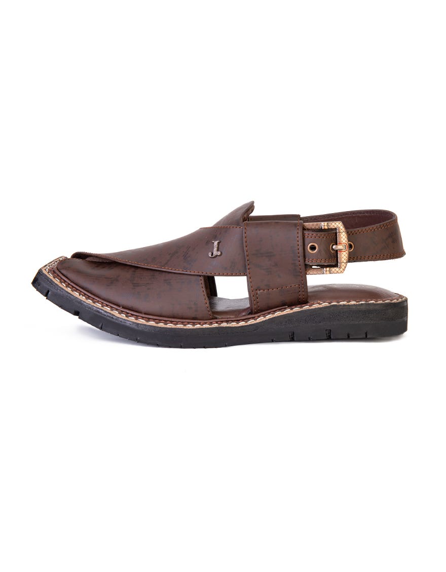 Dark Brown Men Peshawari Chappal | Jjfw-Jpc-26003