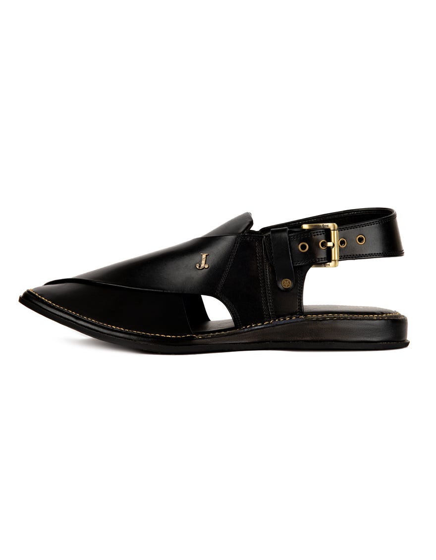 Black Trendy Peshawari Chappal | Jjfw-Jpc-4004-R1