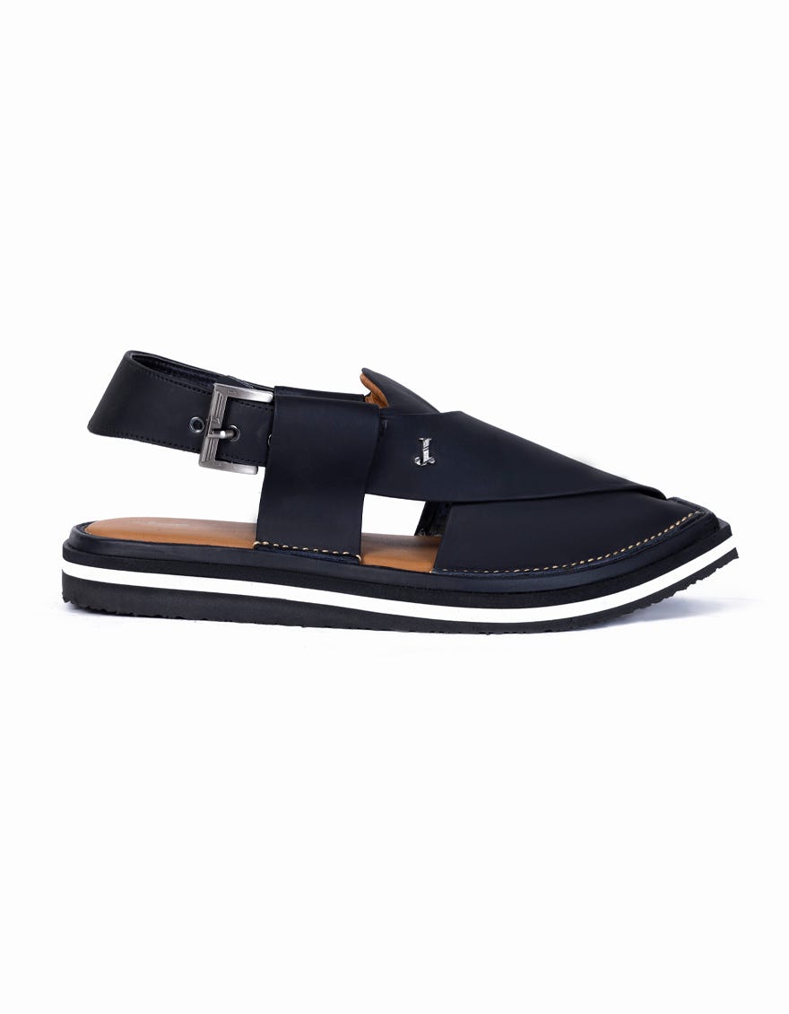 Black Trendy Peshawari Chappal | Jjfw-Jpc-9008-R1
