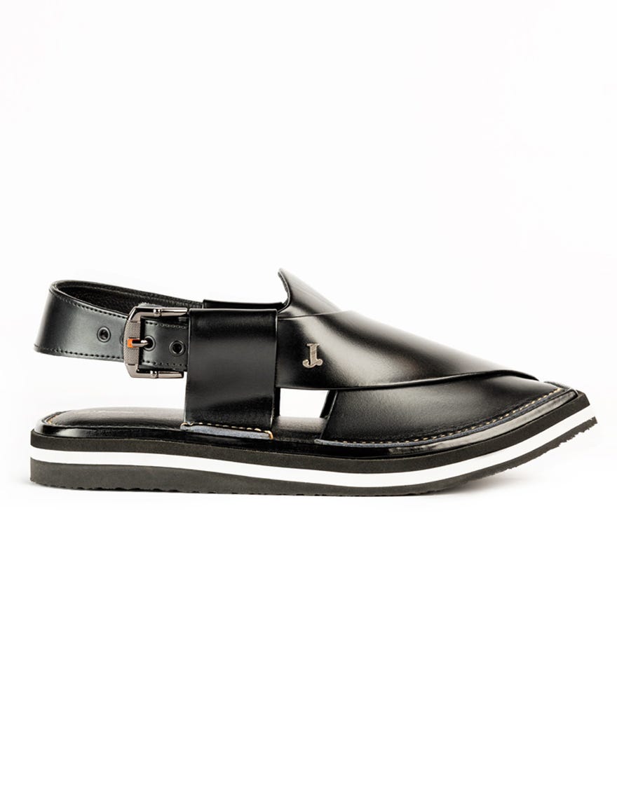SHINY BLACK PLAIN PESHAWARI SANDALS