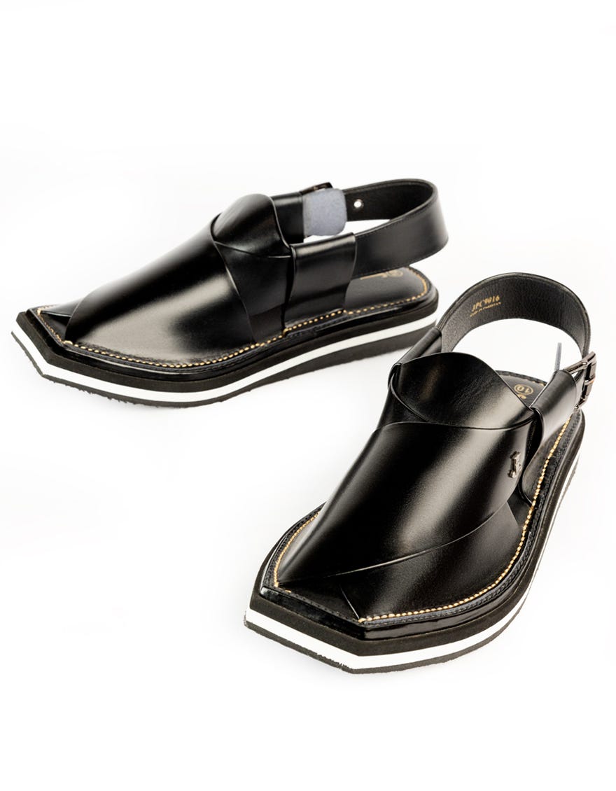 SHINY BLACK PLAIN PESHAWARI SANDALS
