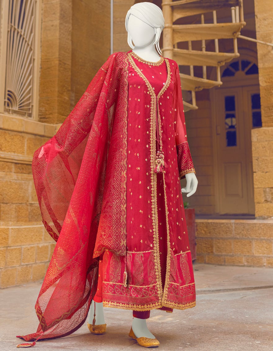 Maroon Chiffon 3 Piece Stitched Dress | Jjpw-W-Jps-22-3938