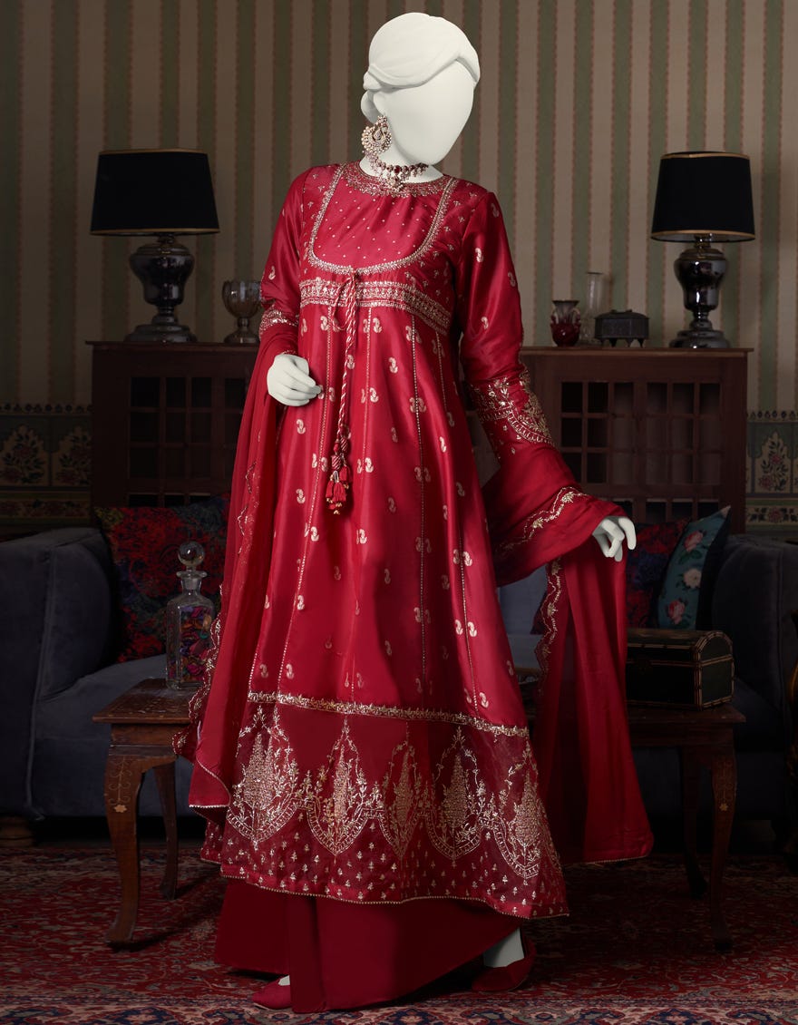 Red Paper Cotton 3 Piece Stitched Dress | Jjpw-S-Jps-23-3904