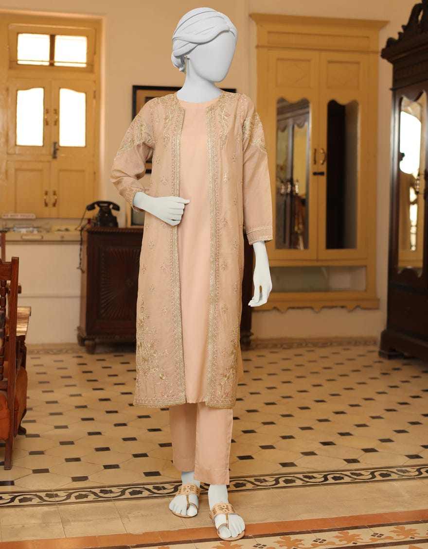 Beige Cotton 3 Piece Stitched Dress | Jjpw-S-Jps-23-3906