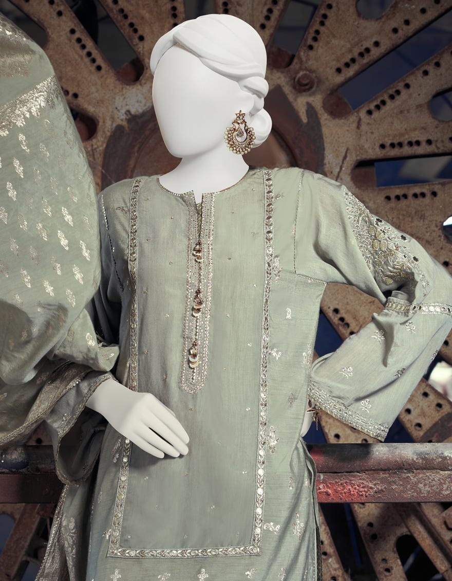 Green Jacquard 3 Piece Stitched Dress | Jjpw-S-Jps-23-3913