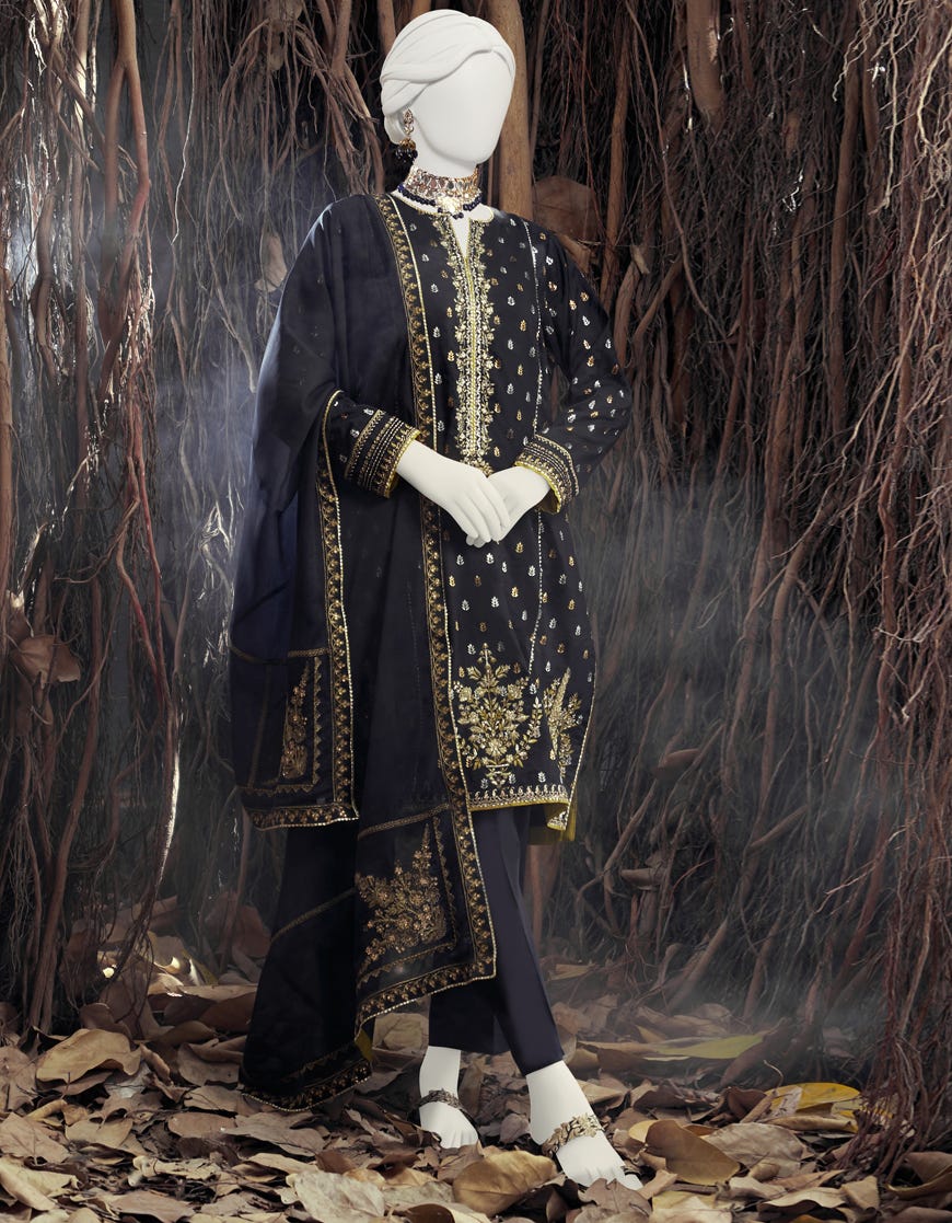 Black Jacquard 3 Piece Stitched Dress | Jjpw-S-Jps-23-3918