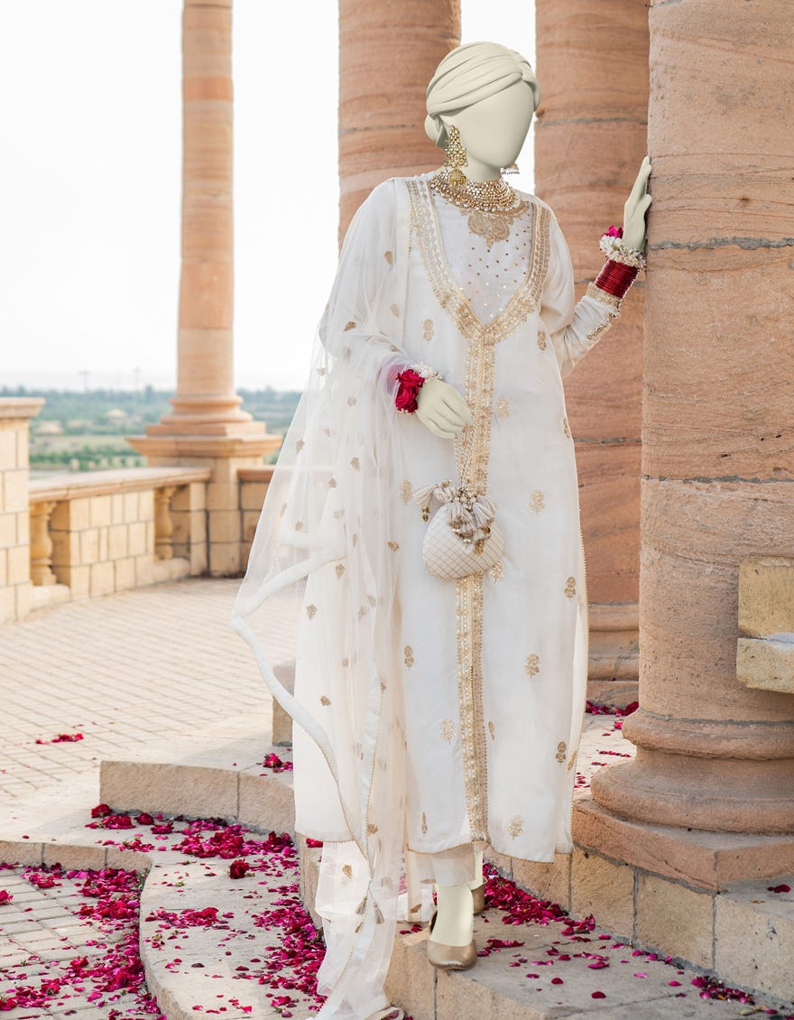 Off White Raw Silk Stitched 3 Piece | Jjpw-S-Jps-24-3905